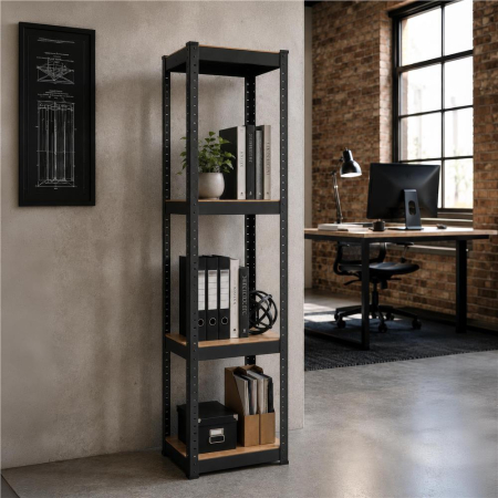 Raft metalic de depozitare cu 4 polite reglabile MDF, capacitate 400 kg, 40x40x180 cm, negru [15]