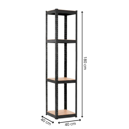Raft metalic de depozitare cu 4 polite reglabile MDF, capacitate 400 kg, 40x40x180 cm, negru [17]