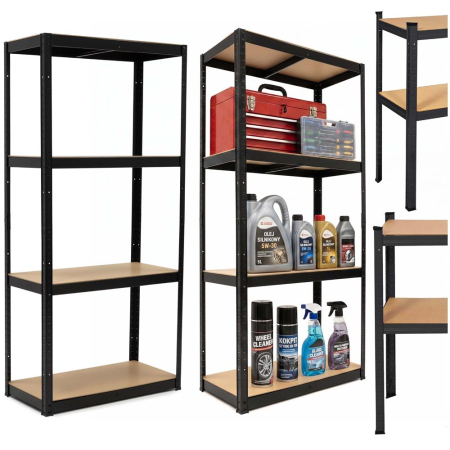 Raft metalic de depozitare cu 4 polite reglabile MDF, capacitate 700 kg, 80x40x174 cm, negru [2]