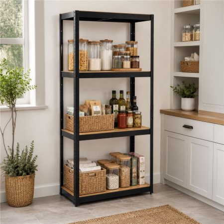 Raft metalic de depozitare cu 4 polite reglabile MDF, capacitate 700 kg, 80x40x174 cm, negru [17]