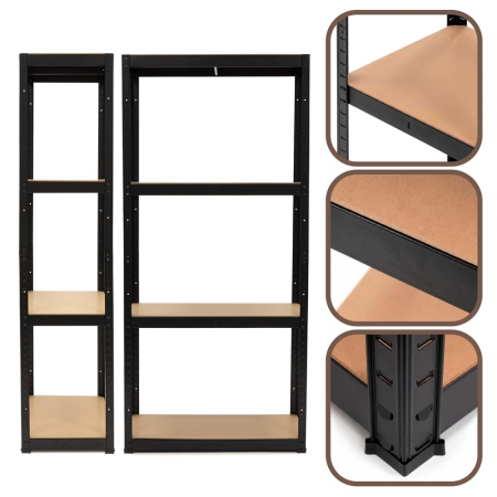 Raft metalic de depozitare cu 4 polite reglabile MDF, capacitate 700 kg, 80x40x174 cm, negru [4]