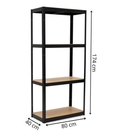 Raft metalic de depozitare cu 4 polite reglabile MDF, capacitate 700 kg, 80x40x174 cm, negru [20]