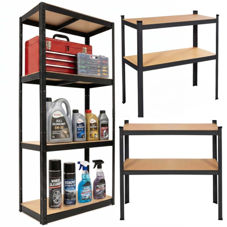 Raft metalic de depozitare cu 4 polite reglabile MDF, capacitate 700 kg, 80x40x174 cm, negru [3]
