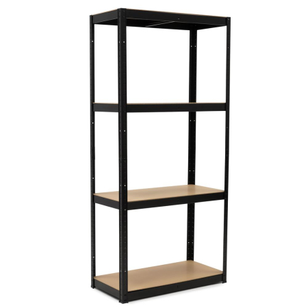 Accesorii baie - Raft metalic de depozitare cu 4 polite reglabile MDF, capacitate 700 kg, 80x40x174 cm, negru