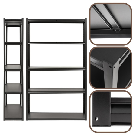 Raft metalic de depozitare cu 5 polite reglabile MDF, capacitate 750 kg, 120x40x200 cm, negru [6]