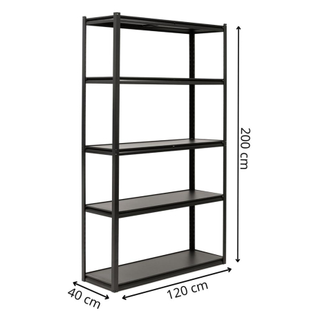 Raft metalic de depozitare cu 5 polite reglabile MDF, capacitate 750 kg, 120x40x200 cm, negru [21]