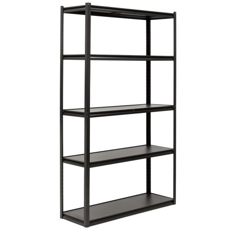 Accesorii baie - Raft metalic de depozitare cu 5 polite reglabile MDF, capacitate 750 kg, 120x40x200 cm, negru