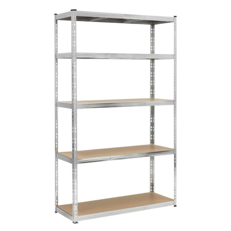 Accesorii baie - Raft metalic de depozitare cu 5 polite reglabile MDF, structura zincata, capacitate 1000 kg, 120x45x205 cm, gri