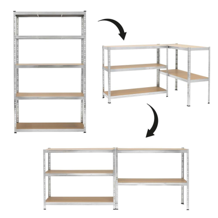 Raft metalic de depozitare cu 5 polite reglabile MDF, structura zincata, capacitate 1000 kg, 120x45x205 cm, gri [9]