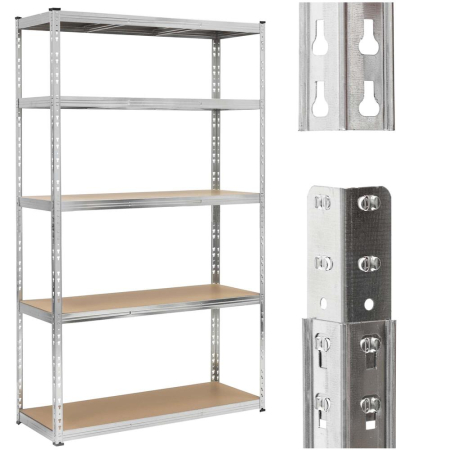 Raft metalic de depozitare cu 5 polite reglabile MDF, structura zincata, capacitate 1000 kg, 120x45x205 cm, gri [1]