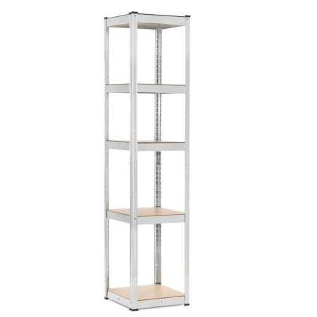 Baie - Raft metalic de depozitare cu 5 polite reglabile MDF, structura zincata, capacitate 500 kg, 40x40x180 cm, gri