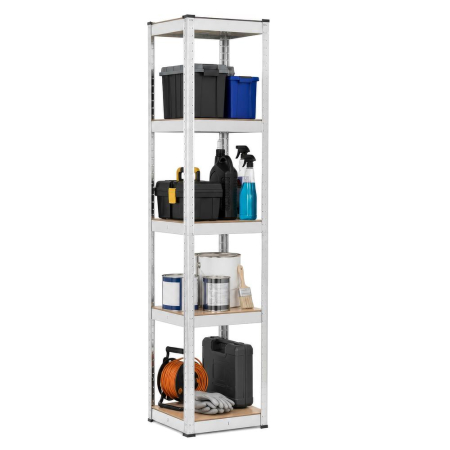 Raft metalic de depozitare cu 5 polite reglabile MDF, structura zincata, capacitate 500 kg, 40x40x180 cm, gri [10]
