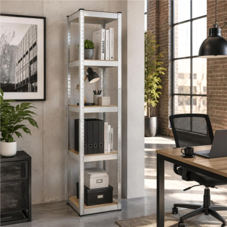 Raft metalic de depozitare cu 5 polite reglabile MDF, structura zincata, capacitate 500 kg, 40x40x180 cm, gri [14]