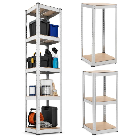 Raft metalic de depozitare cu 5 polite reglabile MDF, structura zincata, capacitate 500 kg, 40x40x180 cm, gri [2]