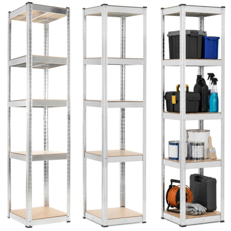 Raft metalic de depozitare cu 5 polite reglabile MDF, structura zincata, capacitate 500 kg, 40x40x180 cm, gri [4]