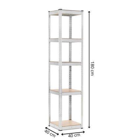 Raft metalic de depozitare cu 5 polite reglabile MDF, structura zincata, capacitate 500 kg, 40x40x180 cm, gri [21]