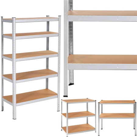 Raft metalic depozitare cu 5 polite MDF, capacitate 675 kg, 75x30x150 cm, argintiu [5]