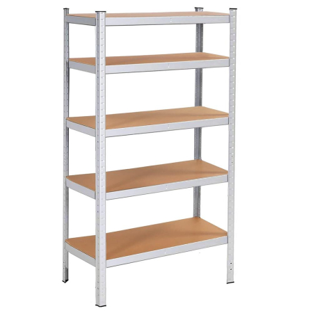 Raft metalic depozitare cu 5 polite MDF, capacitate 675 kg, 75x30x150 cm, argintiu [11]