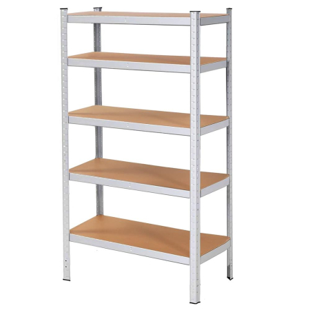 Raft metalic depozitare cu 5 polite MDF, capacitate 675 kg, 75x30x150 cm, argintiu [12]