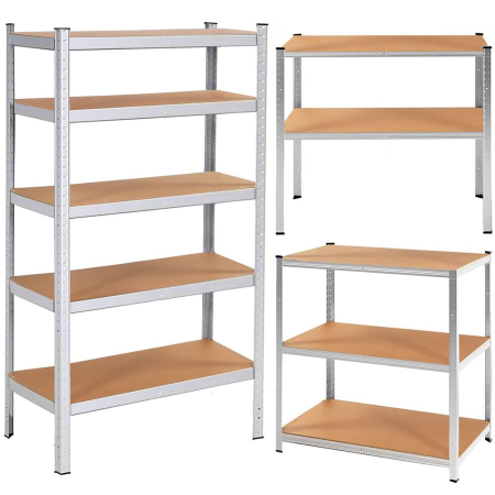 Raft metalic depozitare cu 5 polite MDF, capacitate 675 kg, 75x30x150 cm, argintiu [3]