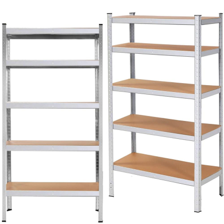 Raft metalic depozitare cu 5 polite MDF, capacitate 675 kg, 75x30x150 cm, argintiu [4]