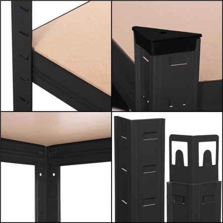 Raft metalic depozitare cu 5 polite MDF, capacitate 675 kg, 75x30x150 cm, negru [10]