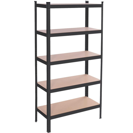 Baie - Raft metalic depozitare cu 5 polite MDF, capacitate 675 kg, 75x30x150 cm, negru