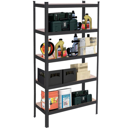 Raft metalic depozitare cu 5 polite MDF, capacitate 675 kg, 75x30x150 cm, negru [27]