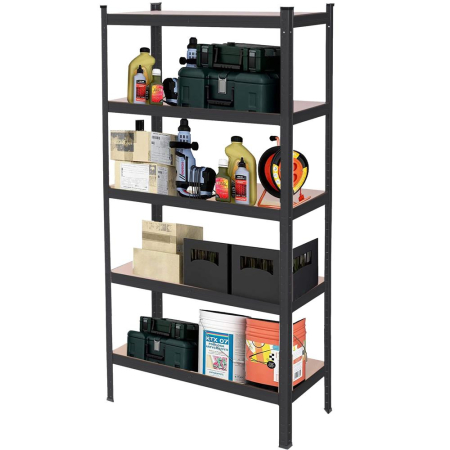 Raft metalic depozitare cu 5 polite MDF, capacitate 675 kg, 75x30x150 cm, negru [1]