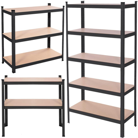 Raft metalic depozitare cu 5 polite MDF, capacitate 675 kg, 75x30x150 cm, negru [9]
