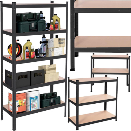 Raft metalic depozitare cu 5 polite MDF, capacitate 675 kg, 75x30x150 cm, negru [5]