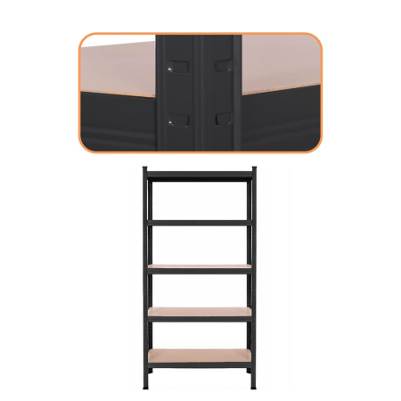 Raft metalic depozitare cu 5 polite MDF, capacitate 675 kg, 75x30x150 cm, negru [4]