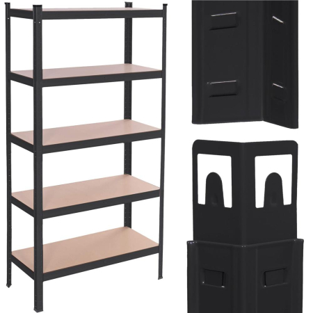 Raft metalic depozitare cu 5 polite MDF, capacitate 675 kg, 75x30x150 cm, negru [19]