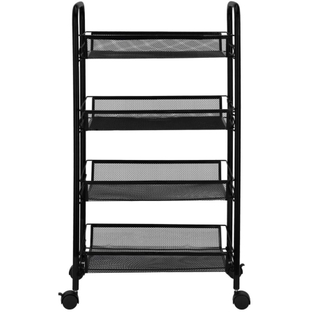 Raft metalic mobil tip carucior pentru bucatarie, 4 polite si 4 agatatori, negru, 44x26x85cm [9]