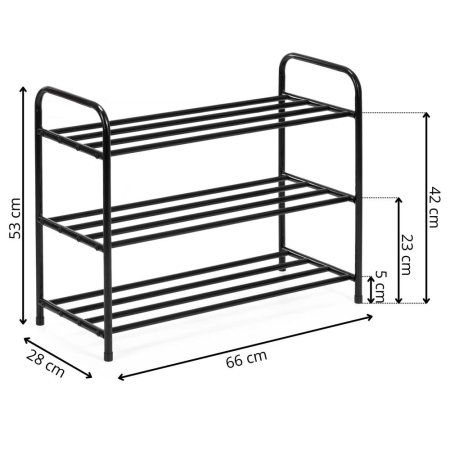 Raft metalic pentru pantofi cu 3 niveluri, capacitate 15 kg, 66x28x53 cm, negru [1]
