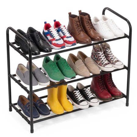 Living & hol - Raft metalic pentru pantofi cu 3 niveluri, capacitate 15 kg, 66x28x53 cm, negru