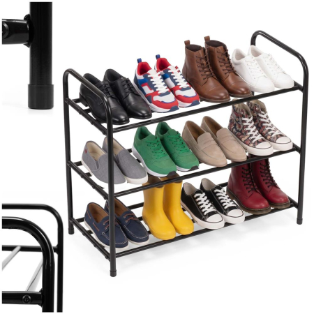 Raft metalic pentru pantofi cu 3 niveluri, capacitate 15 kg, 66x28x53 cm, negru [3]