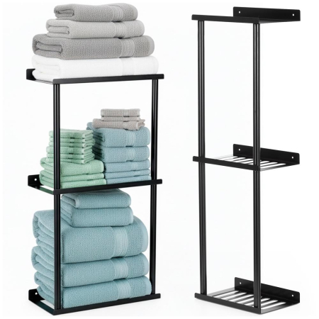 Raft metalic pentru prosoape, structura cu finisaj mat, accesorii montaj incluse, 25x16x76 cm, negru [2]