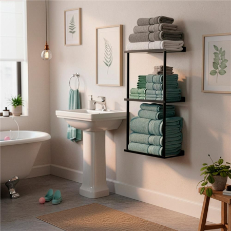 Raft metalic pentru prosoape, structura cu finisaj mat, accesorii montaj incluse, 25x16x76 cm, negru [10]