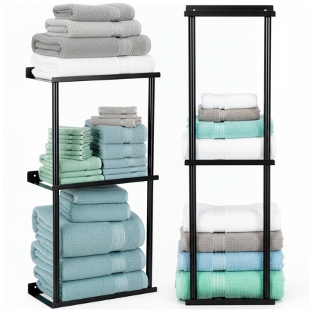 Raft metalic pentru prosoape, structura cu finisaj mat, accesorii montaj incluse, 25x16x76 cm, negru [3]