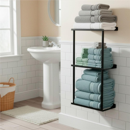 Raft metalic pentru prosoape, structura cu finisaj mat, accesorii montaj incluse, 25x16x76 cm, negru [8]