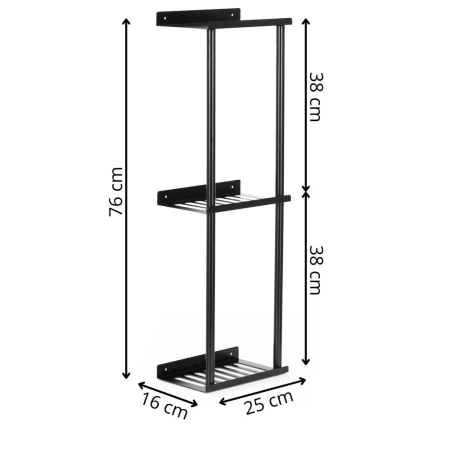 Raft metalic pentru prosoape, structura cu finisaj mat, accesorii montaj incluse, 25x16x76 cm, negru [17]