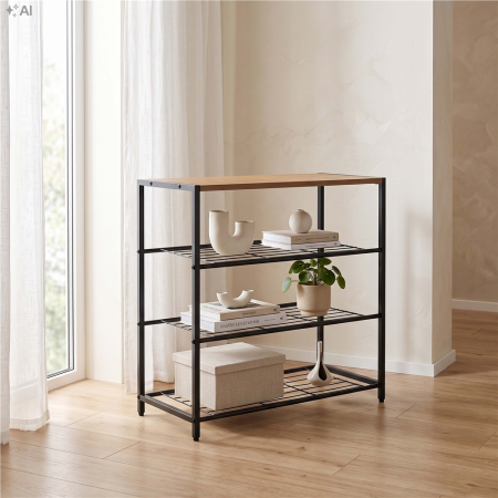 Raft multifunctional cu 2 polite si blat superior pentru depozitare, structura metalica rezistenta din otel si rafturi din MDF, picioare reglabile ant [5]