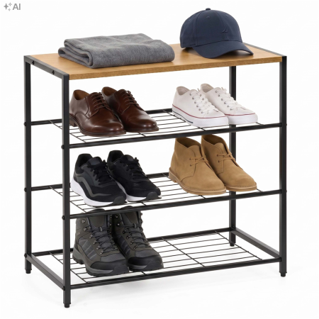 Raft multifunctional cu 2 polite si blat superior pentru depozitare, structura metalica rezistenta din otel si rafturi din MDF, picioare reglabile ant [17]