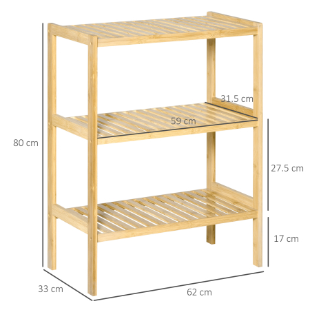  Raft Multifunctional cu 3 Nivele din Bambus , 62x33x80cm, Culoare lemn Natural [2]