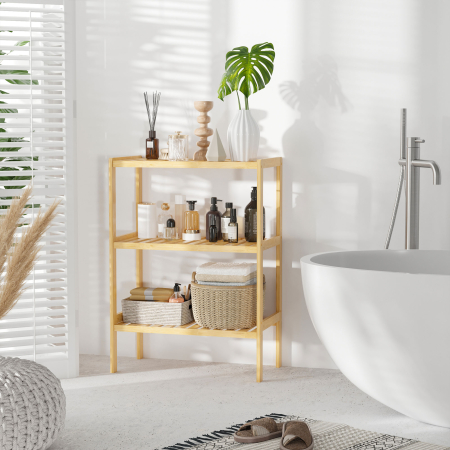 Raft Multifunctional cu 3 Nivele din Bambus , 62x33x80cm, Culoare lemn Natural [6]
