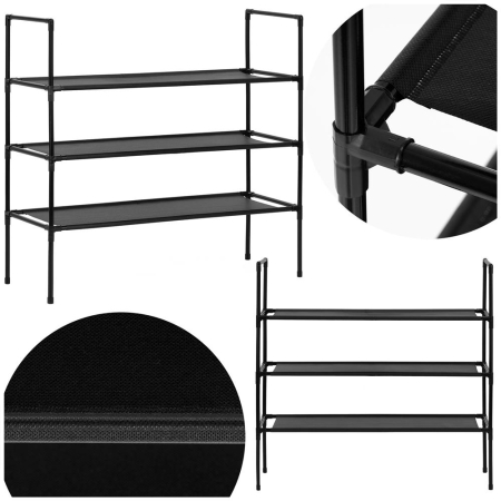 Raft pantofi cu 3 polite, structura metalica si rafturi textile, 72x28x70 cm, negru [3]