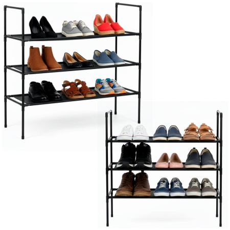 Raft pantofi cu 3 polite, structura metalica si rafturi textile, 72x28x70 cm, negru [1]