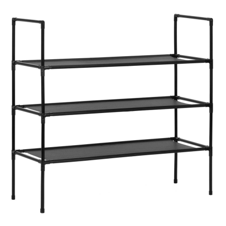 Pantofare - Raft pantofi cu 3 polite, structura metalica si rafturi textile, 72x28x70 cm, negru
