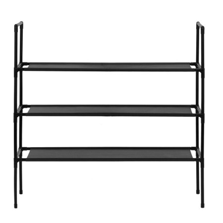 Raft pantofi cu 3 polite, structura metalica si rafturi textile, 72x28x70 cm, negru [10]